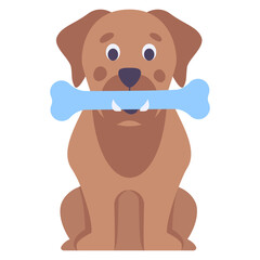 Cute Dog Holding Bone concept, Puppy Sitting and Eating Food vector color icon design, Pet and Vet symbol, Animal Shelter sign, four legged friends stock illustration 