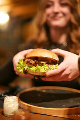 tasty beef sandwich in black background	