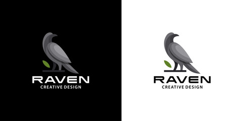Raven bird logo, modern, clean, dark color