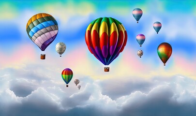  a group of hot air balloons flying in the sky above the clouds.  generative ai