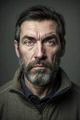 Obraz premium Face portrait of a serious caucasian man looking to camera.