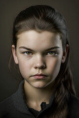 Fototapeta premium Face portrait of a serious young girl looking to camera.