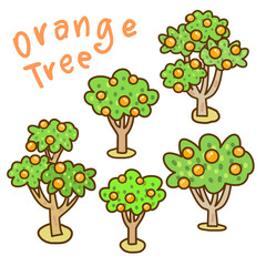 Set Orange Tree on Background.