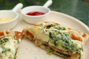 Closeup of Delectable Stuffed Savory Croffle with Spinach and Cheese