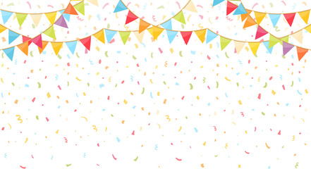 Background with colorful bunting flags and confetti © PixMarket