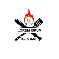 bar and grill baseball logo design concept