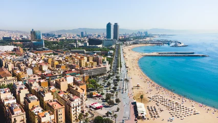 Fotobehang Aerial view of la Barceloneta Beach in the city of Barcelona © Aimee