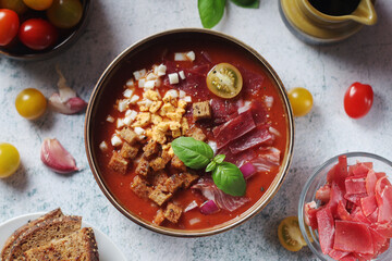 Spanish traditional tomato soup salmorejo