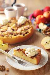 Apple pie with walnuts - typical autumn dish