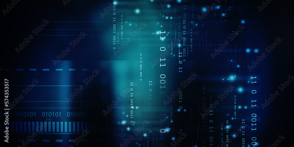 Poster 2d illustration abstract digital binary data on computer screen