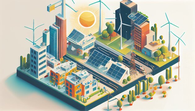 Smart city, techno mega city, iot. Background for tech titles , news headline. Green city. Generative AI	
