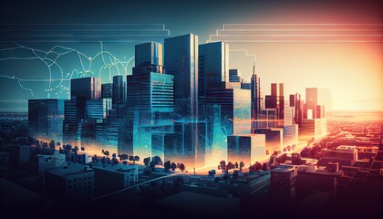 Obraz premium The green and clean city of the future. Smart city concept. Background for marketing or blog. Generative AI