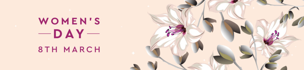 International Womes Day. Flyer for March 8 with the decor of flowers