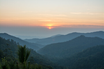 sunrise of mountain view at Kew-Hin, Ban Chae Son,  Chae Son National Park in Lampang Thailand