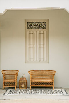 Singaporean colonial luxury verandah with cane furniture