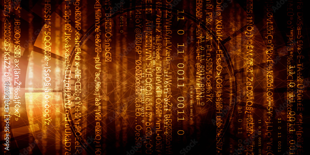 Poster 2d illustration abstract digital binary data on computer screen