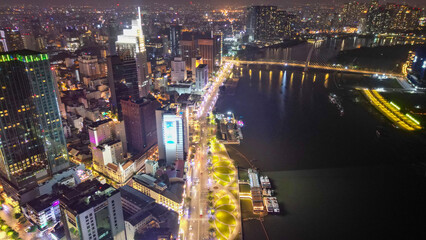 Fototapeta premium Landmark81-Saigon-Vietnam Ho Chi Minh City at Light and Dark- Drone Shots-Sky shots- Sky pictures
