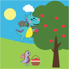 Dragon and Baby Dragon with Apples