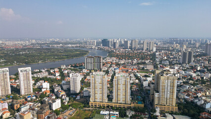Fototapeta na wymiar Landmark81-Saigon-Vietnam Ho Chi Minh City at Light and Dark- Drone Shots-Sky shots- Sky pictures