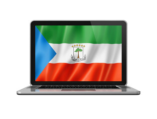 Equatorial Guinea flag on laptop screen isolated on white. 3D illustration
