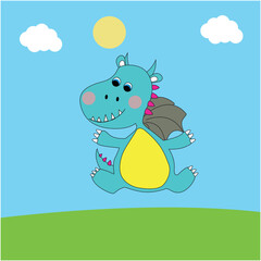 Happy Dragon in the Countryside Illustration
