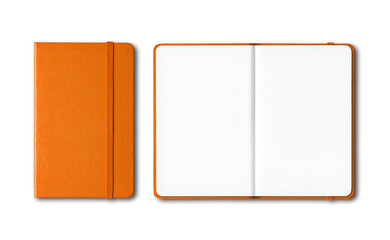 Orange closed and open notebooks isolated on transparent background