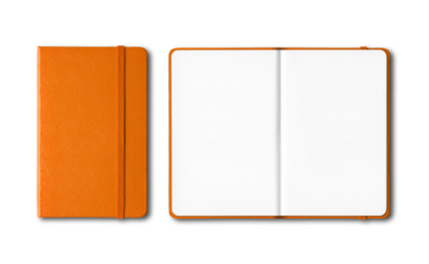 Orange closed and open notebooks isolated on transparent background