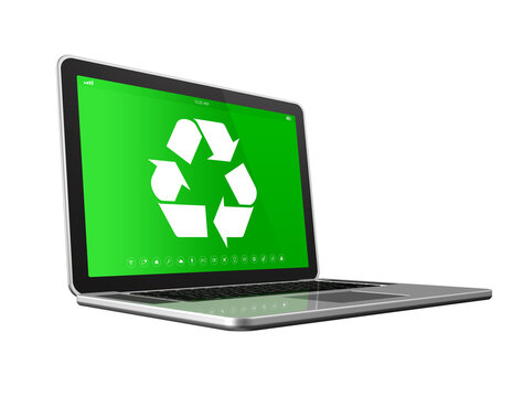 Laptop with a recycle symbol on screen. environmental conservation concept
