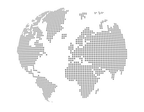 Globe, world map made of grey dots. Isolated on transparent background