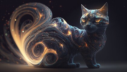 Celestial Cat Formed by Rays of Light of Different Colors Generated by AI