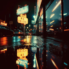 rainy night neon reflection 