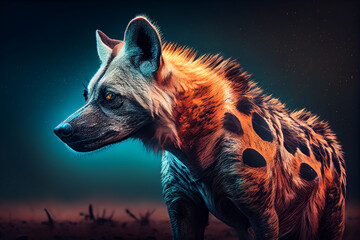 Beautiful photo hyena, natural background. Generative AI technology.
