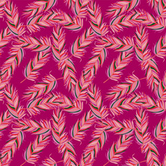 Naklejka na ściany i meble Seamless pattern with feathers. Abstract tropical palm leaves.