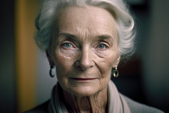 AI image of content elderly woman with gray hair