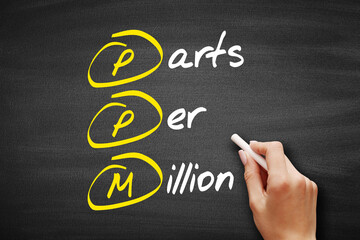 PPM - Parts Per Million acronym, concept on blackboard
