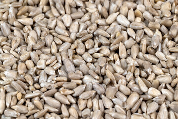 Sunflower seeds peeled from the black shell