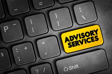 Fototapeta premium Advisory Services text button on keyboard, business concept background