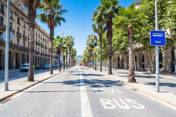 Passeig Isabel II street in Barcelona, Spain - 574360516