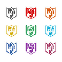 BPA free logo icon isolated on white background. Set icons colorful