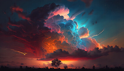 Mysterious glowing cloud sky