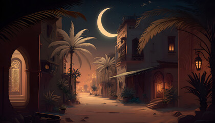 Fototapeta Arabic street in the night, eid ul adha background obraz