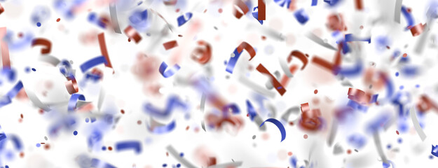 Confetti - Red white blue shiny confetti Confetti on white background, isolate, tricolor concept,