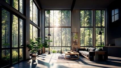 A Calming Living Room with a Green Garden View from the Window