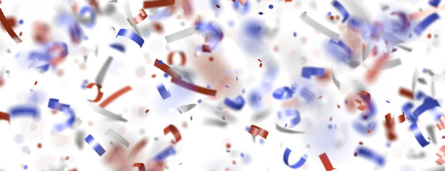 Confetti - A blue glitter confetti border with red and blue Confetti on white
