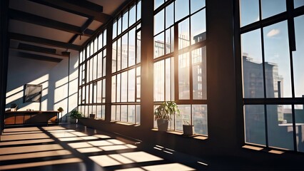 A Peaceful Living Room with a Serene city View in summer