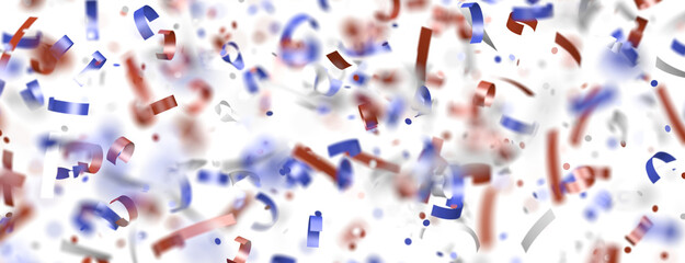 Confetti - American national colors. USA Presidents Day, American Labor day, Memorial Day, US election concept.