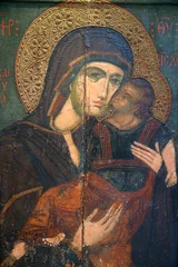 Foto op Plexiglas Icon in Pedoulas byzantine museum : the Virgin Eleousa, 14th century. Cyprus. © Julian