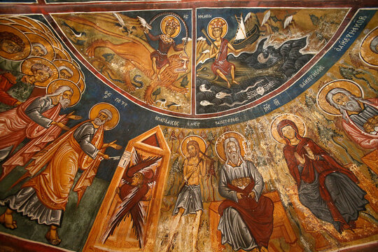 Panagia tis Asinou byzantine church. Frescoes. Cyprus.