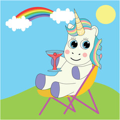 Happy Unicorn Enjoying a Cocktail