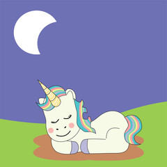 Sleeping Unicorn with the Moon Illustration